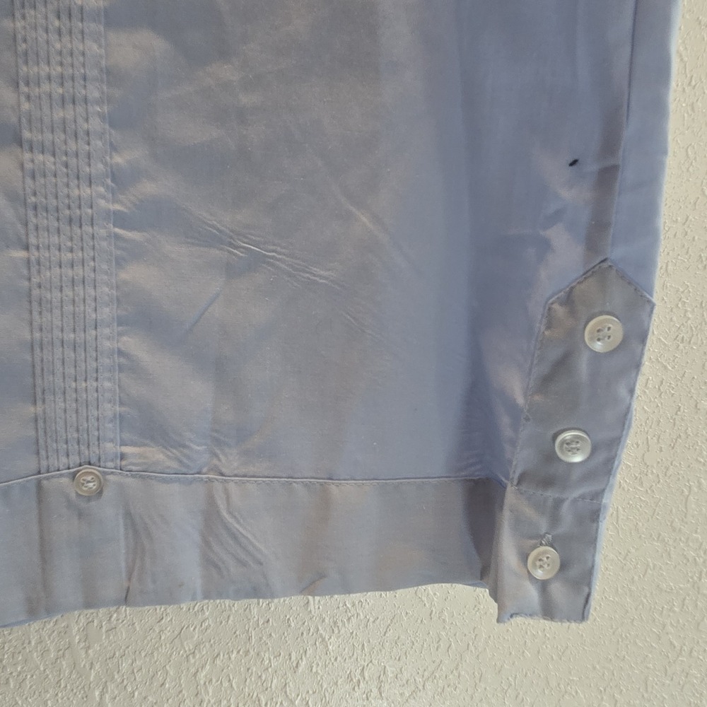 Vintage Vic Vic Blue Guayabera Shirt Mens Embroidered Cuban Wedding Shirt - Picture 9 of 12